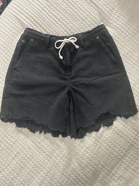 aerie Black Distressed Denim Drawstring Shorts